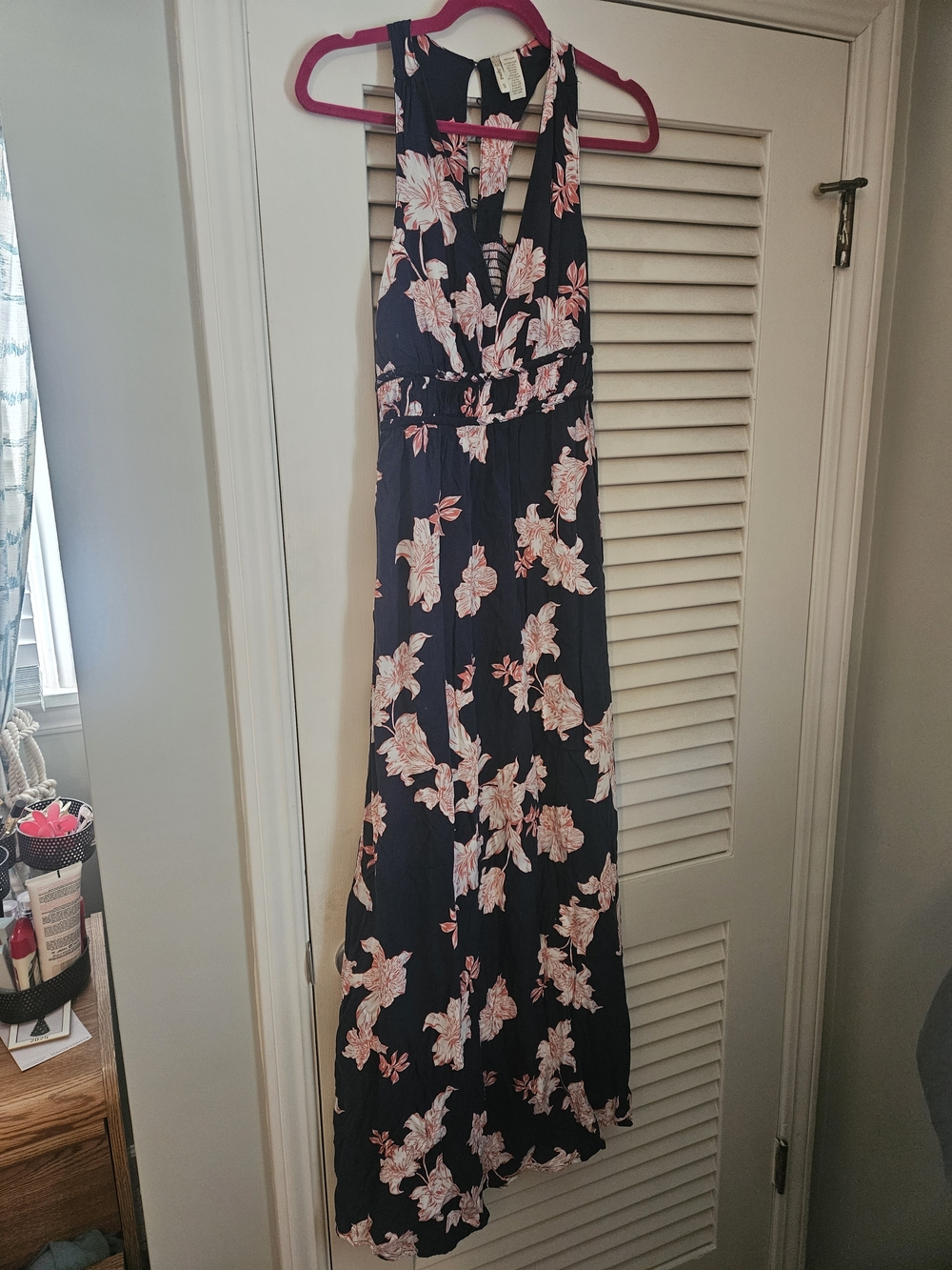 Navy Maxi Dress with Orange/White Floral Print